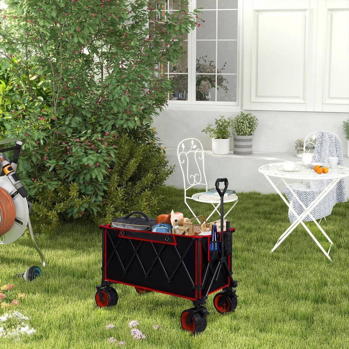 SureDeal® - opvouwbare - Handkar - Remmen - Kan - Bevatten - 106x54x105 cm - Zwart