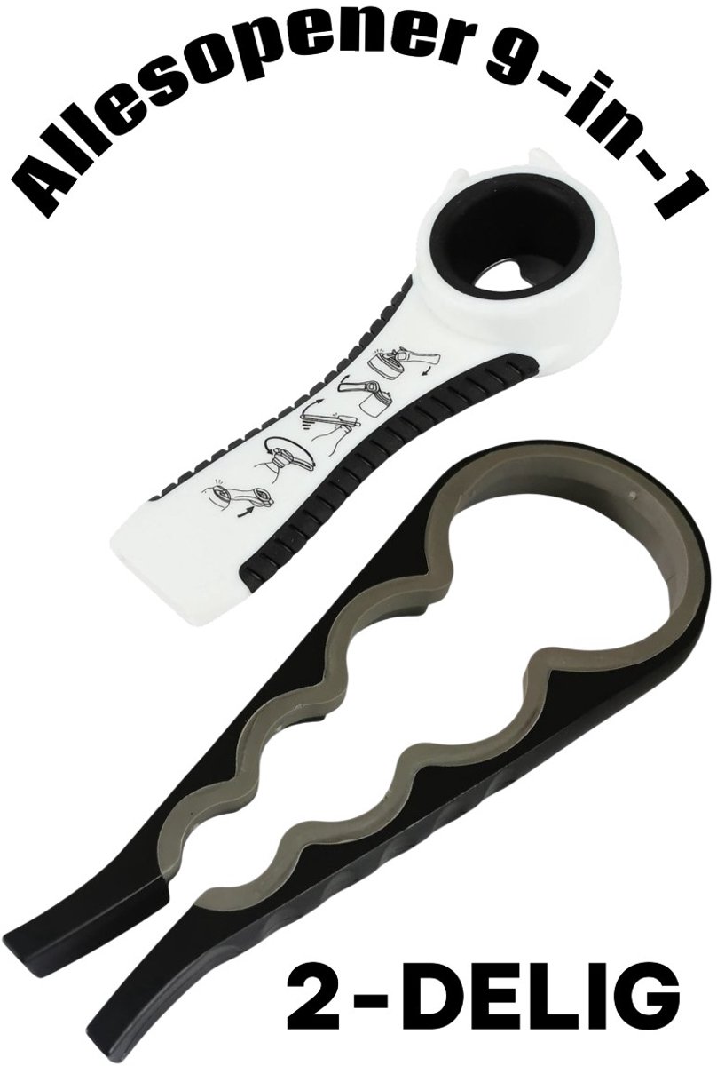 Han-Bar® Allesopener 9-in-1 – Pottenopener 3-8 cm – Flessenopener – Dekselopener – Keukenhulp – Bieropener – Ergonomisch