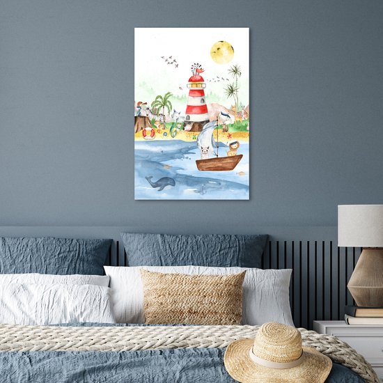 Poster kinderen - Wanddecoratie jongens - Strand - Dieren - Kinderen - Vuurtoren - Poster kinderkamer - 60x90 cm - Decoratie kinderkamers - Kinderkamer decoratie - Poster Babykamer — afbeelding 4