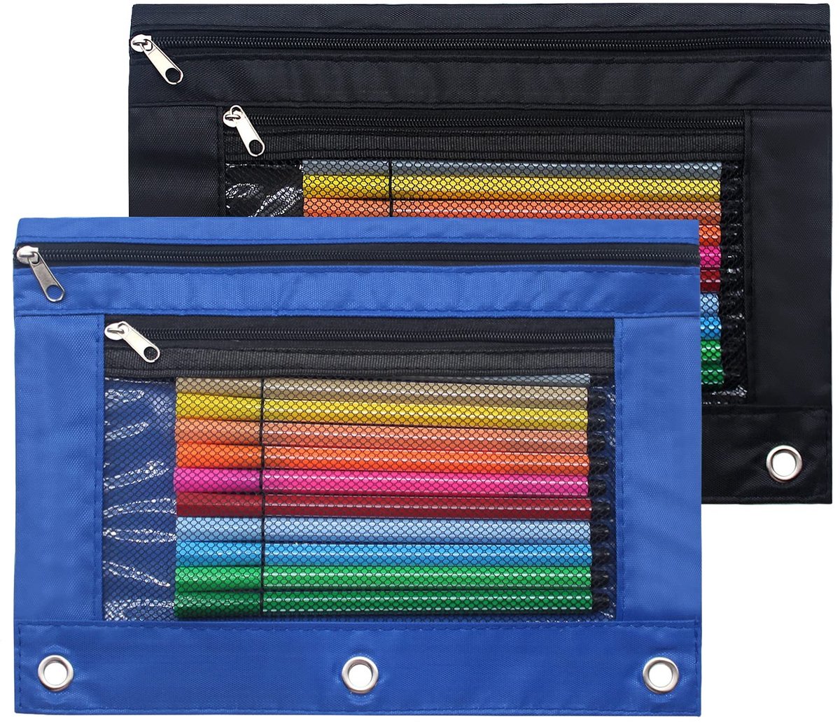 Dailygoods- Potloodetui Duurzaam Canvas - Etui Groot - Organizer - 3-Rings Binder Pouch - 2 Vakken - 25x18 cm