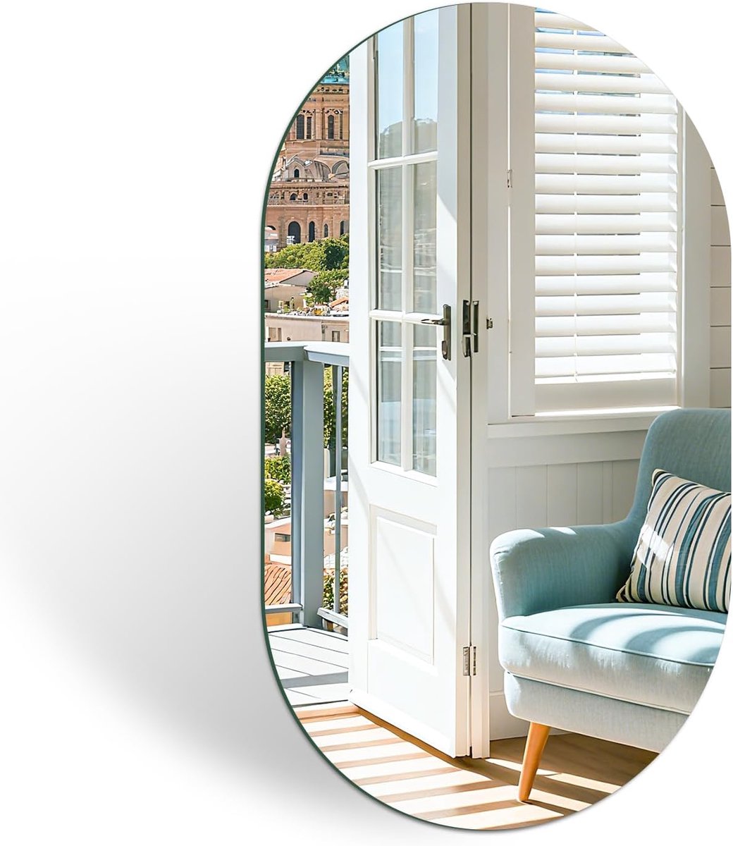 wandspiegel van glas, 50 x 30 cm, HD, grote, frameloze ovale zelfklevende spiegel, elliptische spiegel, voor badkamer, woonkamer, entree, hal, kaptafel
