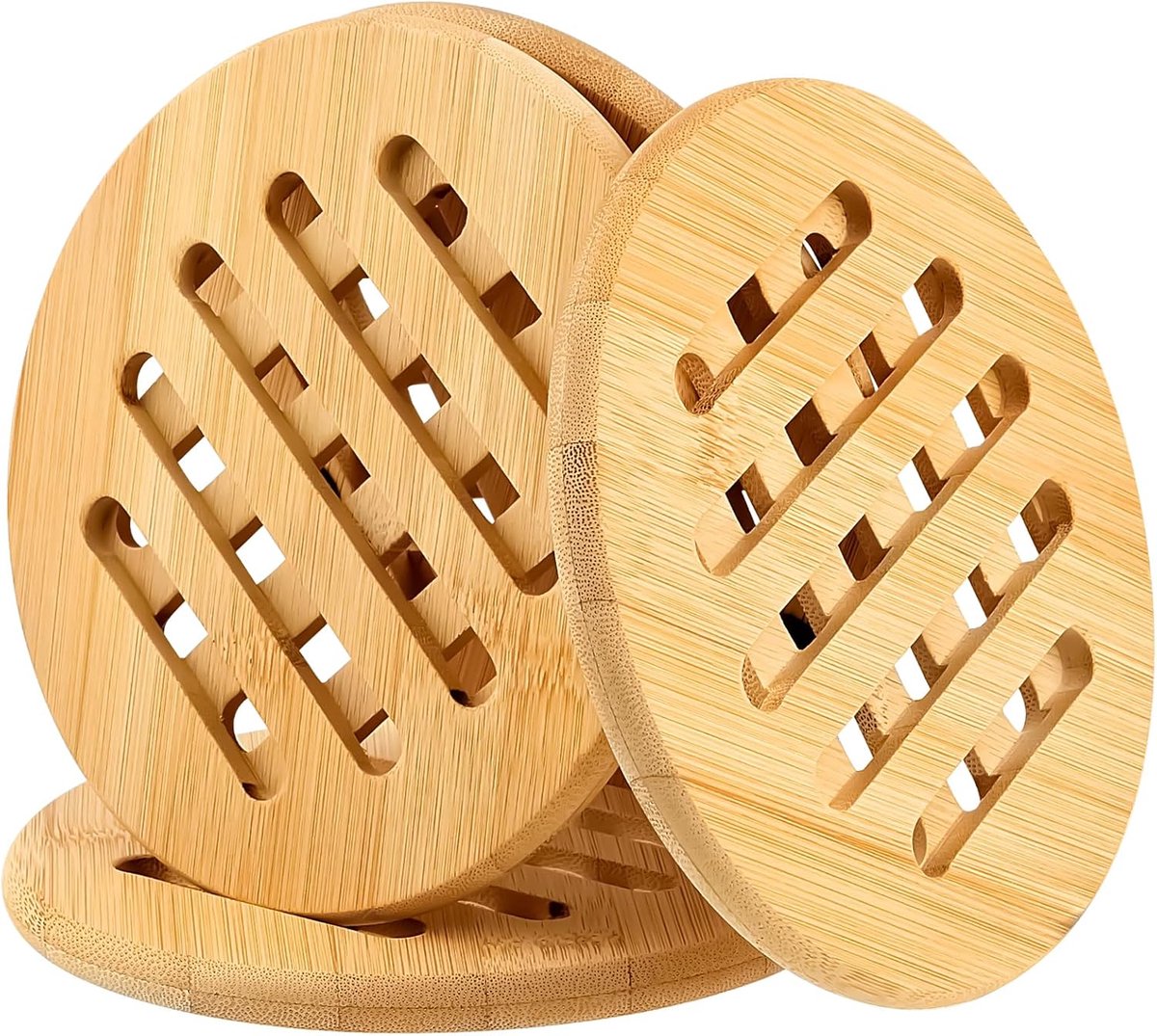 Set van 4 bamboe onderzetters, antislip, wasbaar, onderzetters, ronde pannenonderzetters voor keuken, pot, pannen en borden (15 cm)
