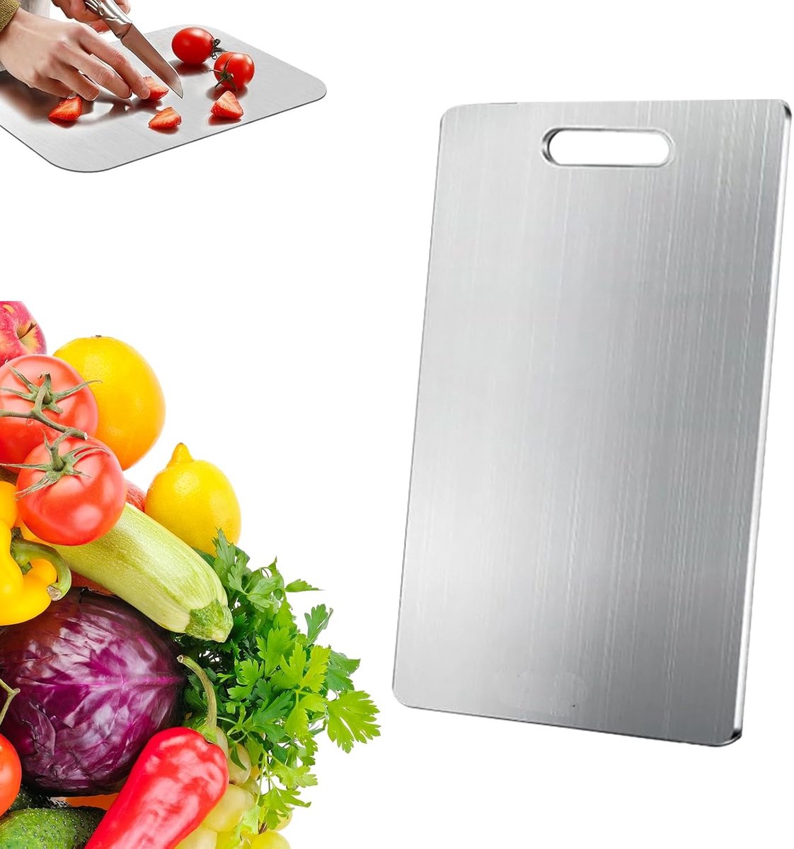 Snijplank van roestvrij staal, snijplank van voedselveilig roestvrij staal, aan beide zijden bruikbaar, van titanium voor de keuken is gemakkelijk te reinigen, antibacterieel en