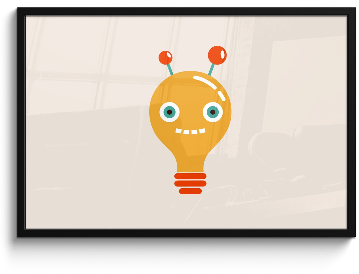 Poster in lijst - Fotolijst 90x60 cm - Posters - Robot - Gloeilamp - Gezicht - Antenne - K