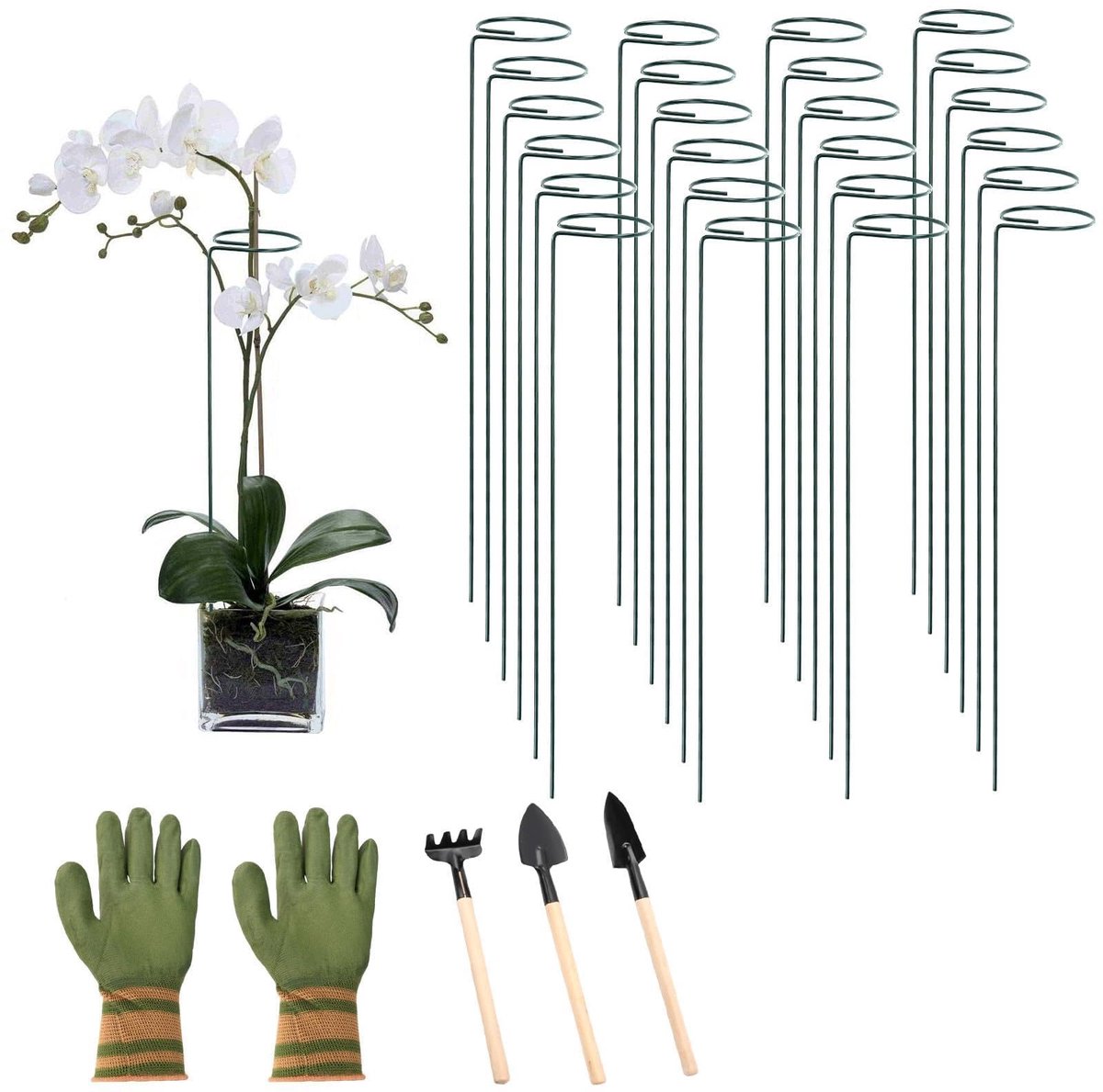 24 stuks 40 cm plantensteunen, hoge struiksteunen, metalen plantenhouder, metalen tuin, ondersteunt groene halfronde bloemenbanden, bloemensteun voor tomaten, pioenrozen, rozen, hortensia's
