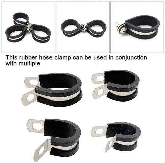 10 stuks 40 mm kabelklemmen, rubber, P-clips, slangklemmen, buisklemmen, kabelklemmen, roestvrij stalen kit, metaaldraad, kabelklemmen, kit — afbeelding 3