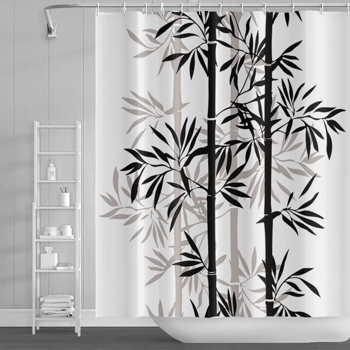 Douchegordijn Zwart Wit Abstracte Bamboe Plant Bad Gordijn Klassieke Inkt Schilderen Badgordijn Voor Kinderen Badkamer Decor Stof Polyester Waterdicht met Haken