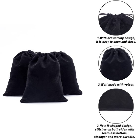 Stuks grote zwarte fluwelen zakjes, 24,7 x 20 cm rechthoekige geschenkopbergzakken — afbeelding 3