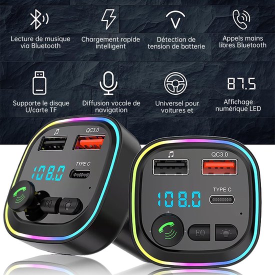 Bluetooth Transmitter - Fm Transmitter - met Handsfree Bellen - snel opladen - Plug and play - BT 5.3 - Carkit - Waterdicht en aardbevingsbestendig - Ruisonderdrukkingsfunctie - Bluetooth Auto - FM-frequentiebereik：87.5-108MHzt - 5x5x7.5cm - zwart — afbeelding 2
