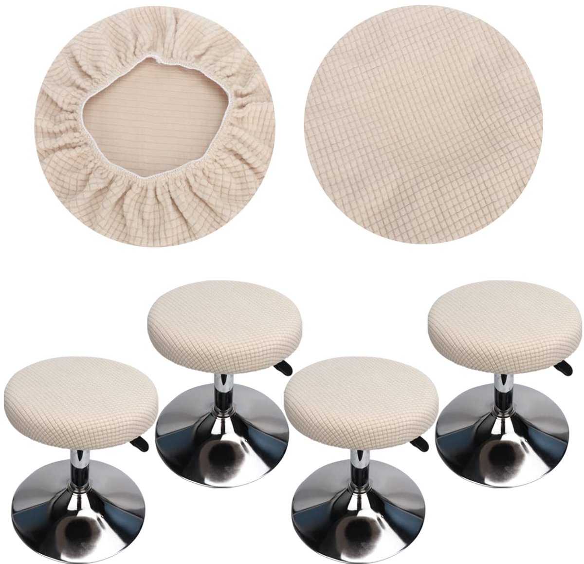 Krukhoes Voor Buiten Barkrukhoezen Rond Diameter 30-40 cm Elastisch Kreukvrij Wasbaar en Stofdicht, Geschikt voor Ronde en Vierkante Stoelen (4 stuks Wit)