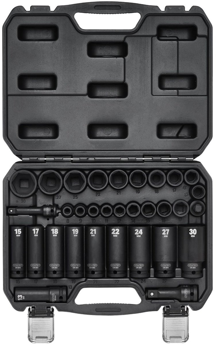 Draper 3/8"+1/2" Krachtdoppenset in koffer, 32-delig