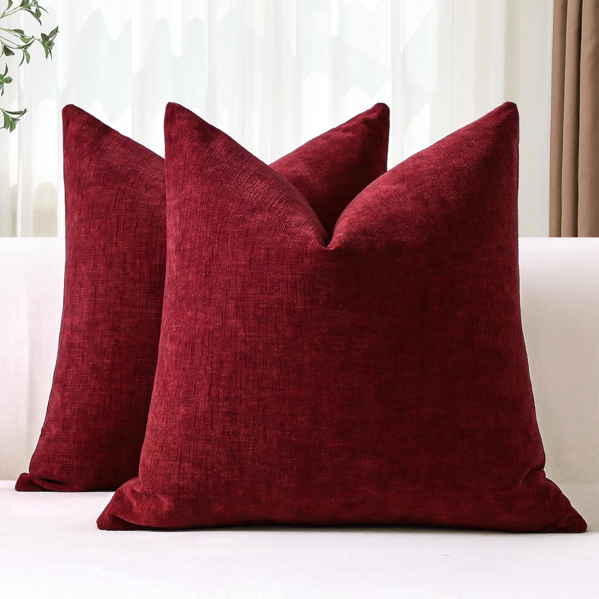 Set van 2 kussenslopen 60 x 60 cm, zacht chenillerood, decoratieve kussenslopen, vierkante kussensloop voor bank, bank, woonkamer, bed, woondecoratie (rood)