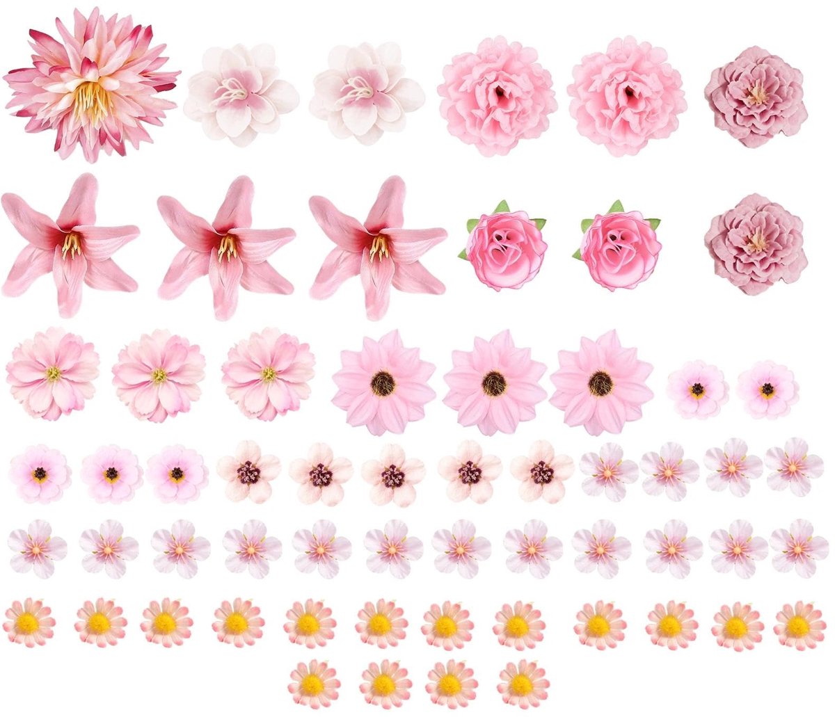 Kunstbloemen, rozen, 12 soorten, 2-8 cm, kleine kunstbloemen voor doe-het-zelf decoratie, kunstbloem, kunstroos voor taarten, bruiloft, begraafplaats