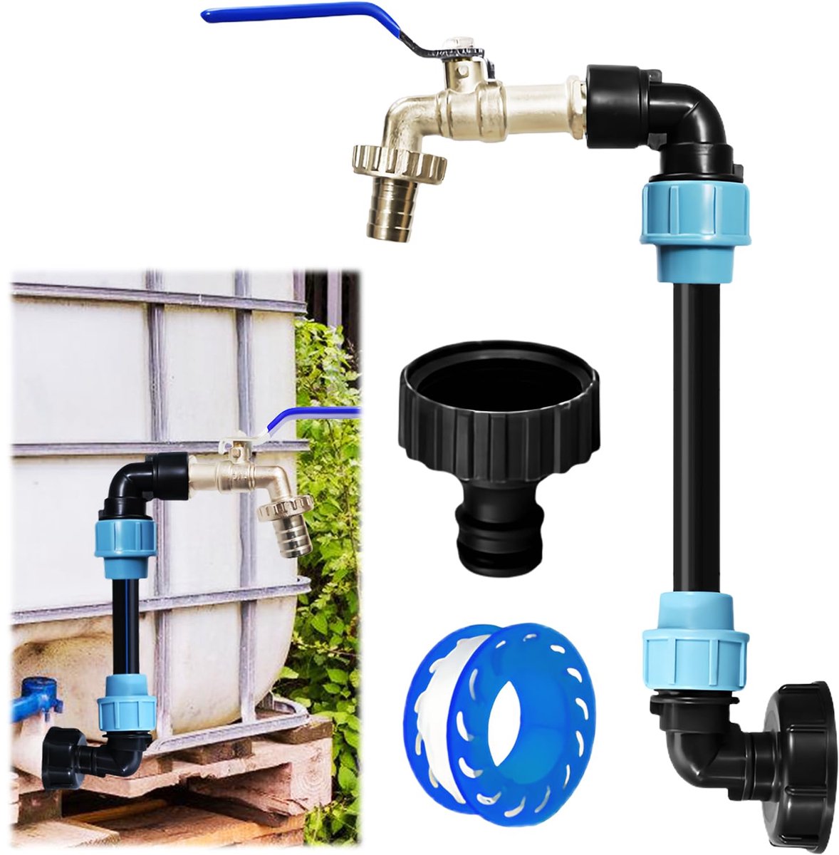 zwanenhals 3/4 inch uitloopkraan, IBC-adapter met zwanenhals, messing kraan, IBC-tankaccessoires, IBC-kraan 3/4 inch voor regenwatertank, watervat, regenvat, Ibc-container