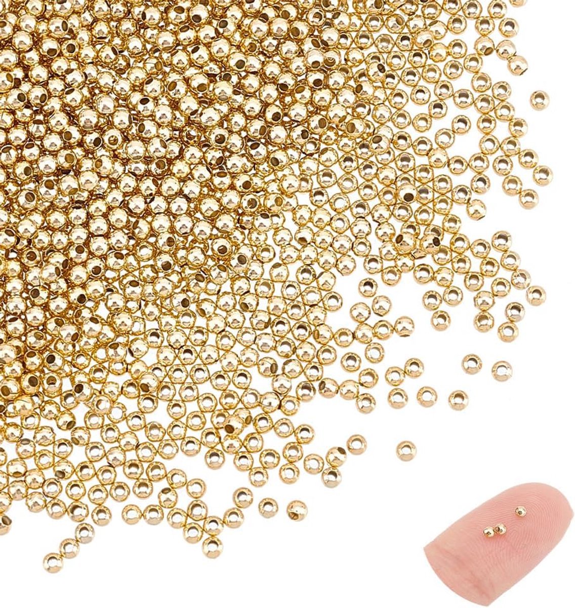 1000st 2mm 304 roestvrijstalen spacerkralen, gouden ronde losse metalen crimpkralen, kleine gladde holle rondellekraal voor DIY armband, sieraden maken, knutselen