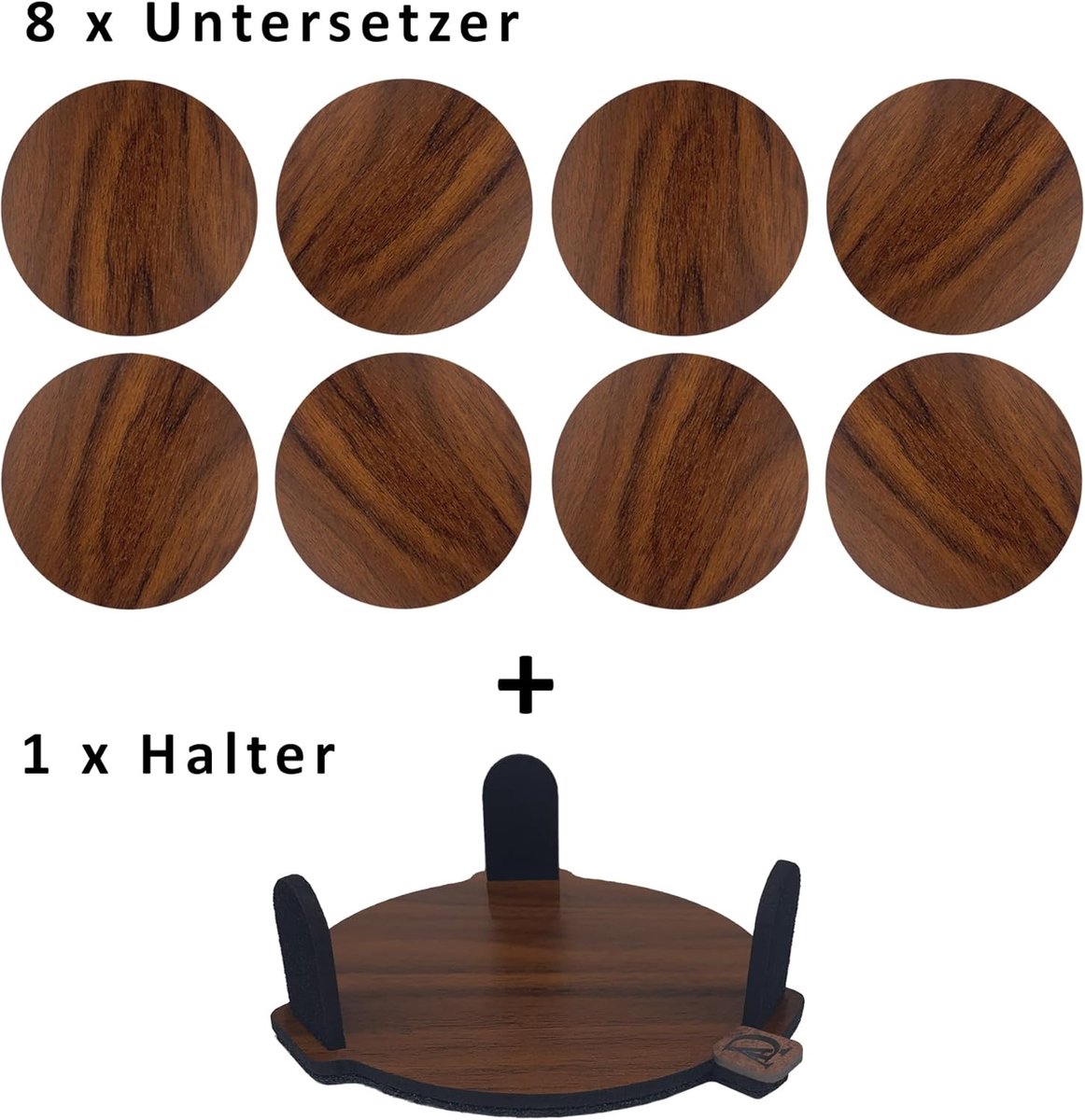 Onderzetters voor glazen van hout en vilt, set van 8 met houder, rond 10 cm, bruine houtlook, donkergrijs vilt — 2-in-1 glasonderzetters, onderzetterset voor dranken — cadeau in Wonen & Interieur - foto 3