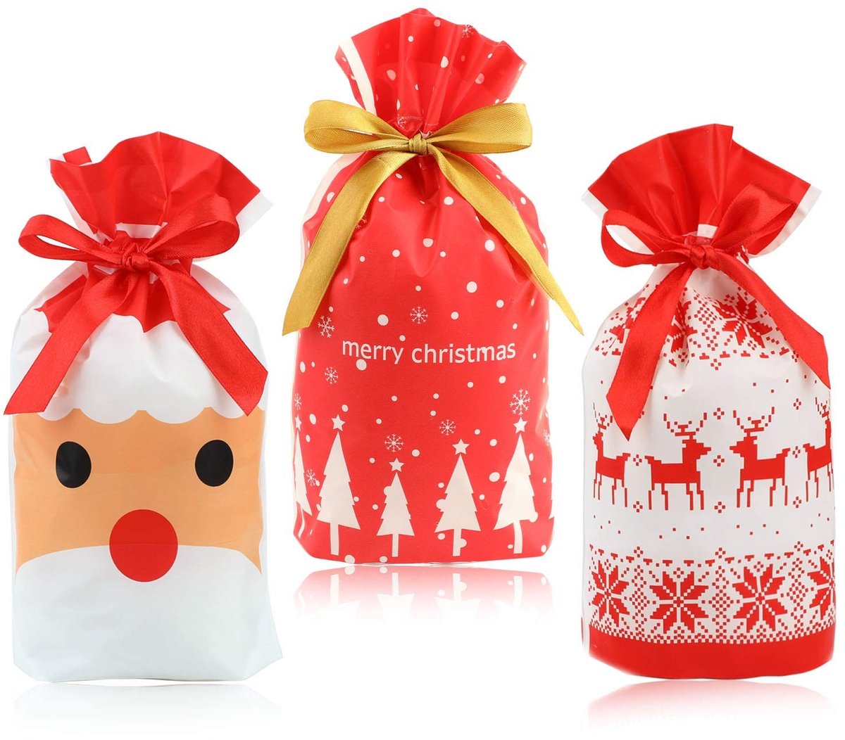 Dailygoods- Snoepzakken 30 Stuks - Kerst Geschenktassen - Lichtgewicht/Herbruikbaar - 15x22,5 cm - Diverse Patronen - Voor Feestdecoraties - Cadeautassen