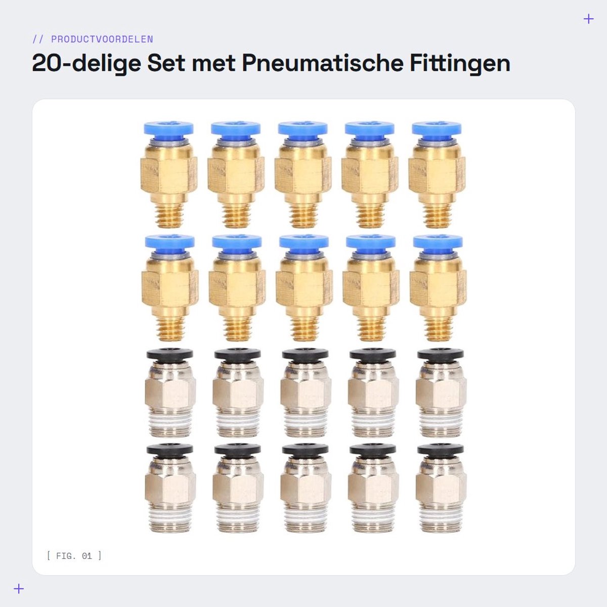 Dailygoods- Pneumatische Fittingen 20-delige Set - PC4-M6 / PC4-10 - Betrouwbare Verbinding - Geschikt voor Ender/CR-10 - Duurzaam Messing/Roestvrij Staal - Eenvoudige Installatie