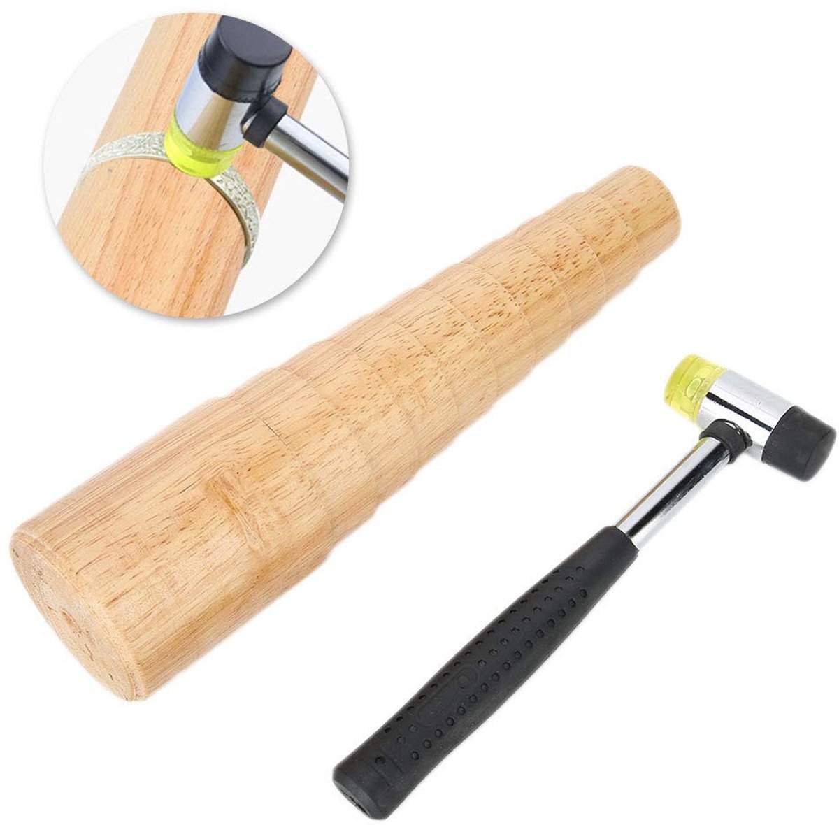 Dailygoods- Sieraden Gereedschap Set - Juweliers Rubber Hamer - Houten Ringdoorn - Ring Afsteller - Maatafsteller - Reparatie Gereedschap - Juweliersgereedschap