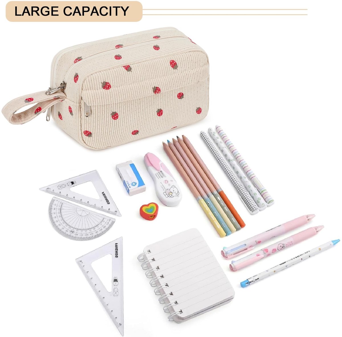 Dailygoods- Pennenetui Groot - Schattig Etui - Potloodtas - Schrijfwarentas - Ruim - Duurzaam - 22 x 20 x 2.5 cm