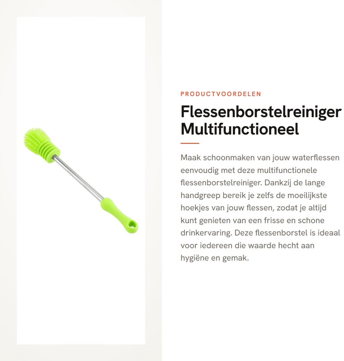 Dailygoods- Flessenborstelreiniger Siliconen - Lange Handgreep - Multifunctioneel - Draaibaar - Groen - Afmeting 27 cm - Flessenborstel