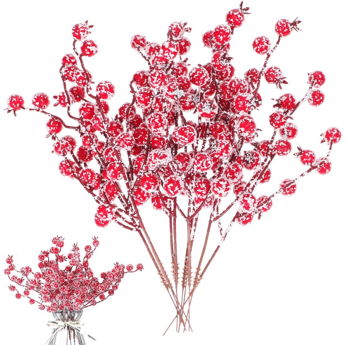 Dailygoods - Kunstbessenstandaard - Sneeuw bessen takken - Decoratie voor binnen - Rood - Kerstboomdecoratie - Geschikt voor feestdagen
