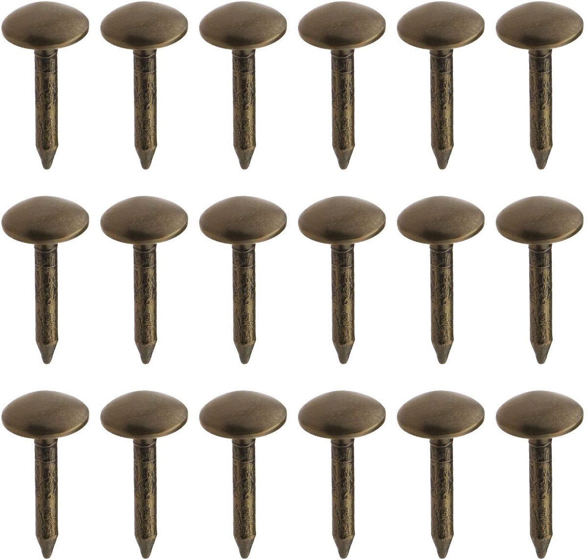 Dailygoods- Meubelspijkers 200 Stuks - Ronde Koepelvormige Hoofd - Antiek Messing - Bevestigingsmiddelen - Dikker Metaal - 6x12mm - Klinknagels