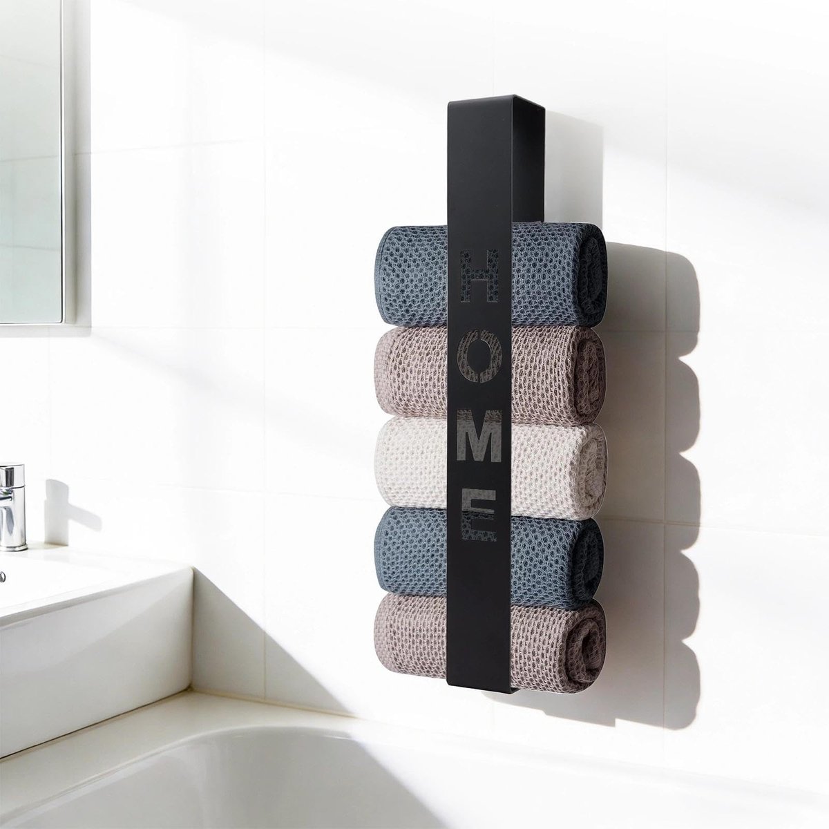 Dailygoods- Handdoekhouder zonder boren - Zelfklevend - Zwart - Wandmontage - 42 cm - Duurzaam metaal - Handdoekenrek