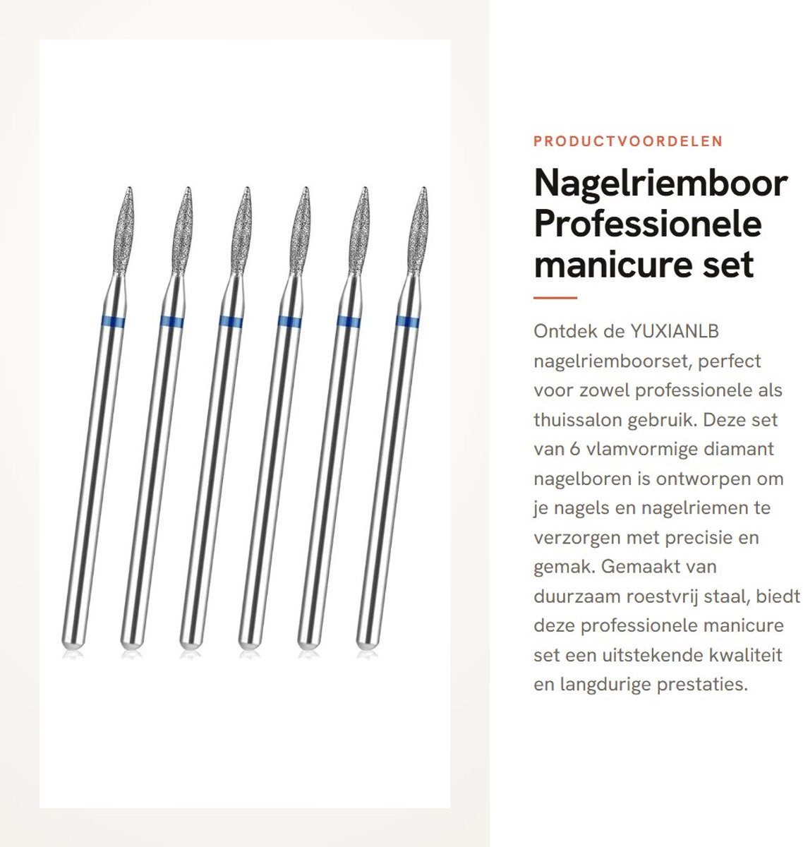 Dailygoods- Nagelriemboor 6 Stuks - Vlamvorm Diamant Boren - Professionele Manicure Gereedschappen - Roestvrij Staal - Voor Thuis Salon - Nagelboren
