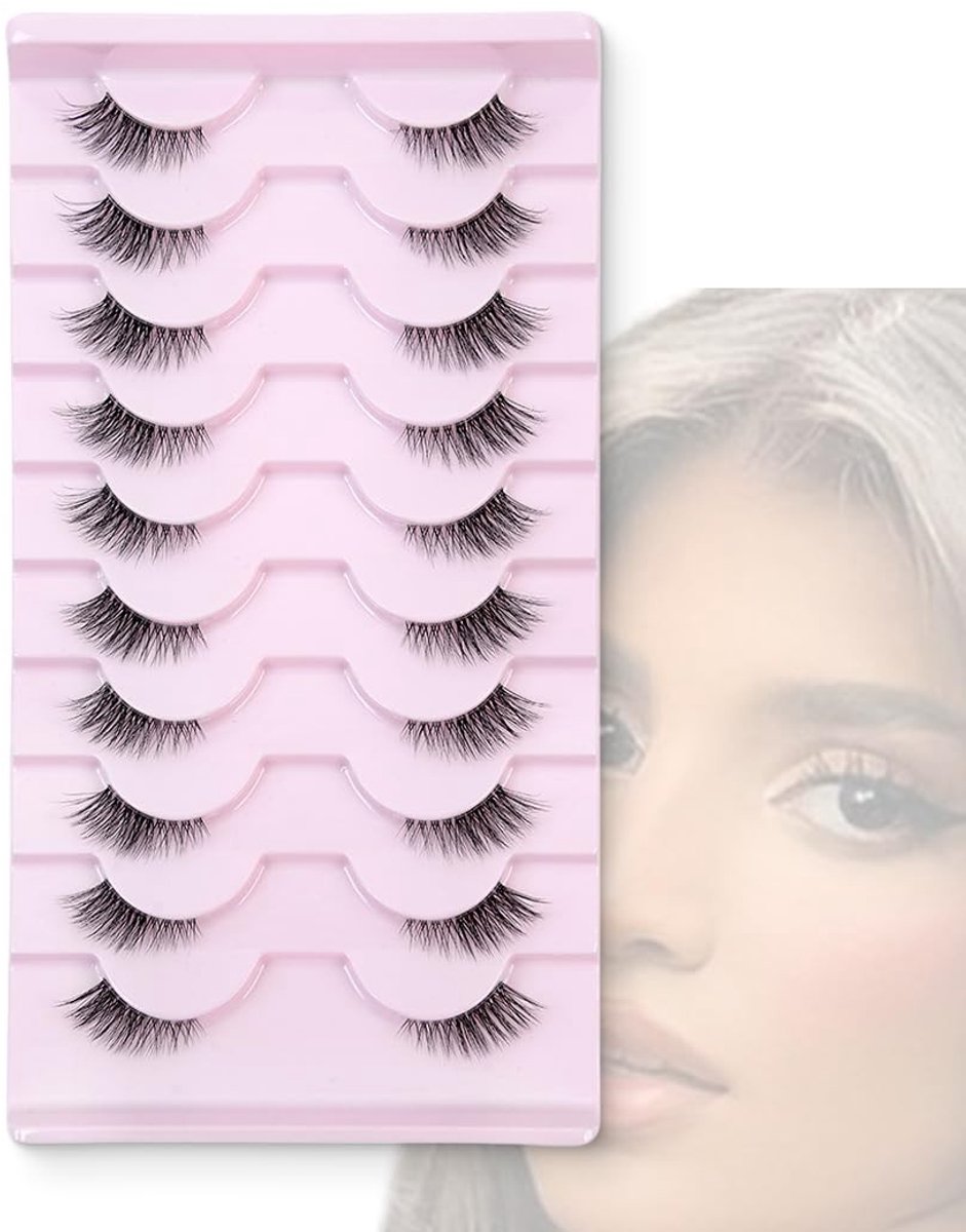 Dailygoods- Wimpers Halve Valse Wimpers - 10 Paar - Natuurlijke Look - 3D Cat Eye - Doorzichtige Band - Ideaal voor Beginners