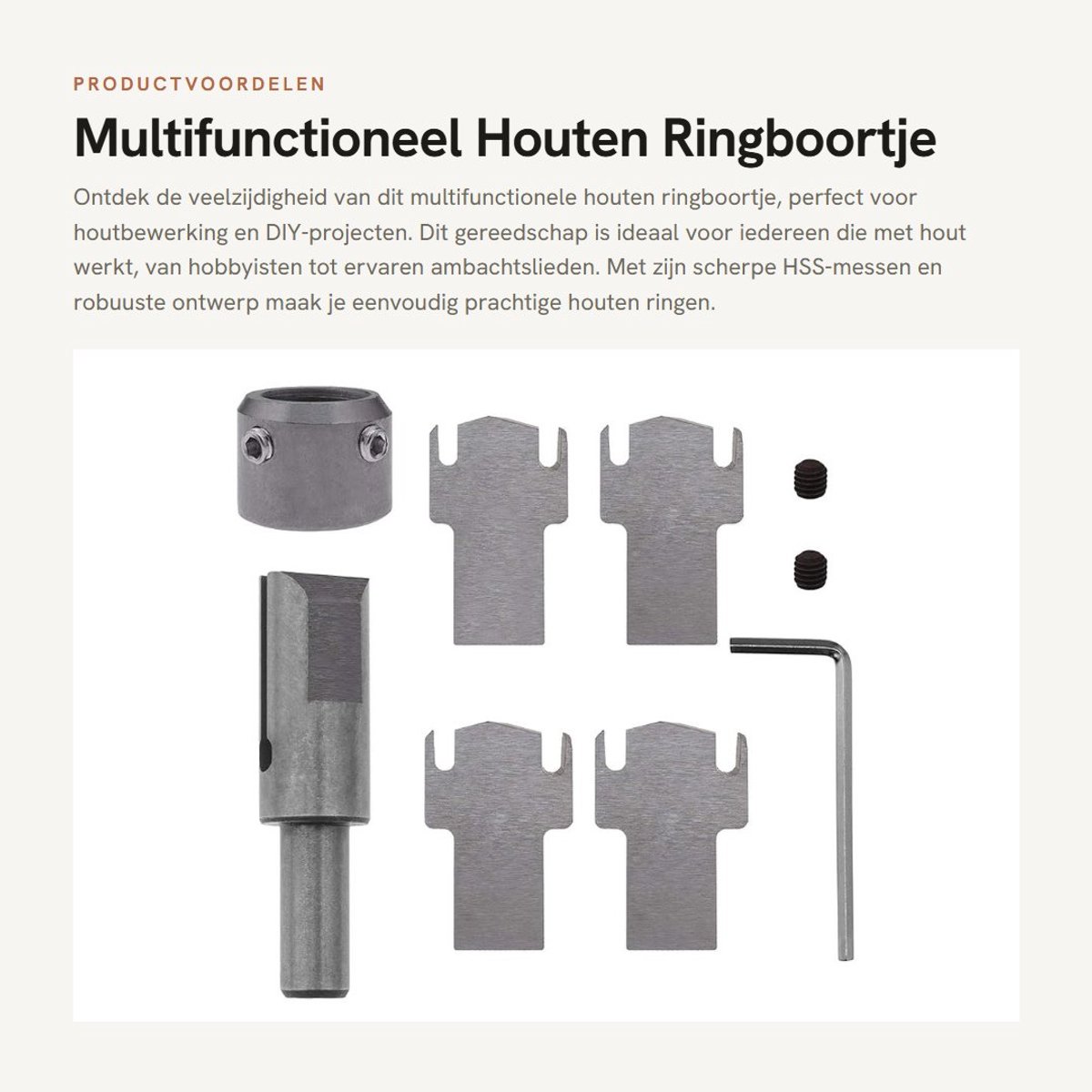 Dailygoods- Ringboortje HSS - Houten Ringmaker - 4 Messen - Moersleutel - Praktisch Gereedschap - Voor Houtbewerking - Boorset