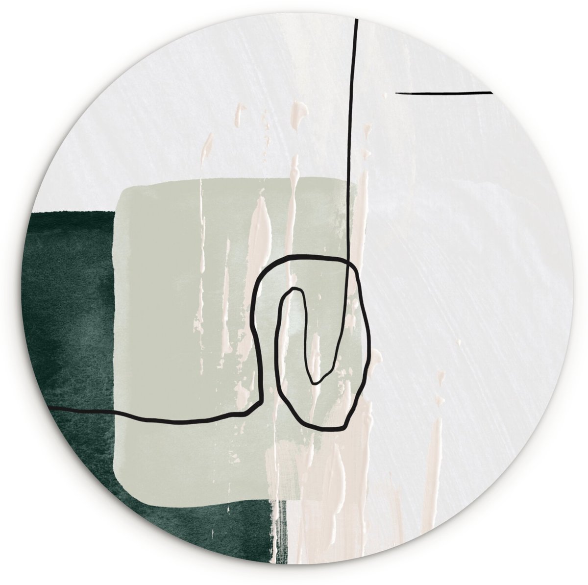 WallCircle® Wandcirkel 120x120 cm - Muurcirkel Abstract - Kunst - Groen - Wit - Verf - Muu