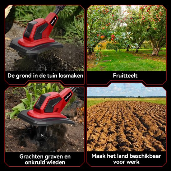 ONEVAN Accu Tuinfrezen - Elektrische Grondfrees - 900 tpm - Elektrische Motorhak - met 2 Accu's - 24 cm werkbreedte - 17 cm werkdiepte van ONEVAN — afbeelding 5