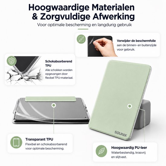Sounix Kindle Hoes Geschikt voor Kindle Paperwhite 12e Generatie (2024) & Kindle Colorsoft Signature Edition (2024) - 7 Inch - Magnetisch Afneembaar - Auto Slaap/Wekt Functie - Book Case - Lichtgroen van sounix — afbeelding 5