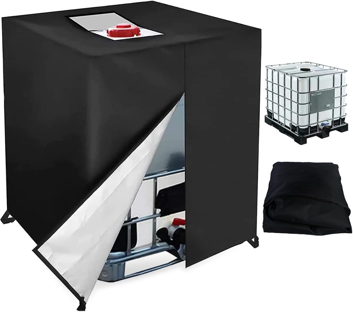 Dailygoods - IBC Tankafdekking, 420D Oxford-stof, waterdicht, stofdicht, uv-bescherming, IBC-dekzeil met ritssluiting, beschermende afdekking voor containers van 1000 liter, 120 x 100 x 116 cm, zwart