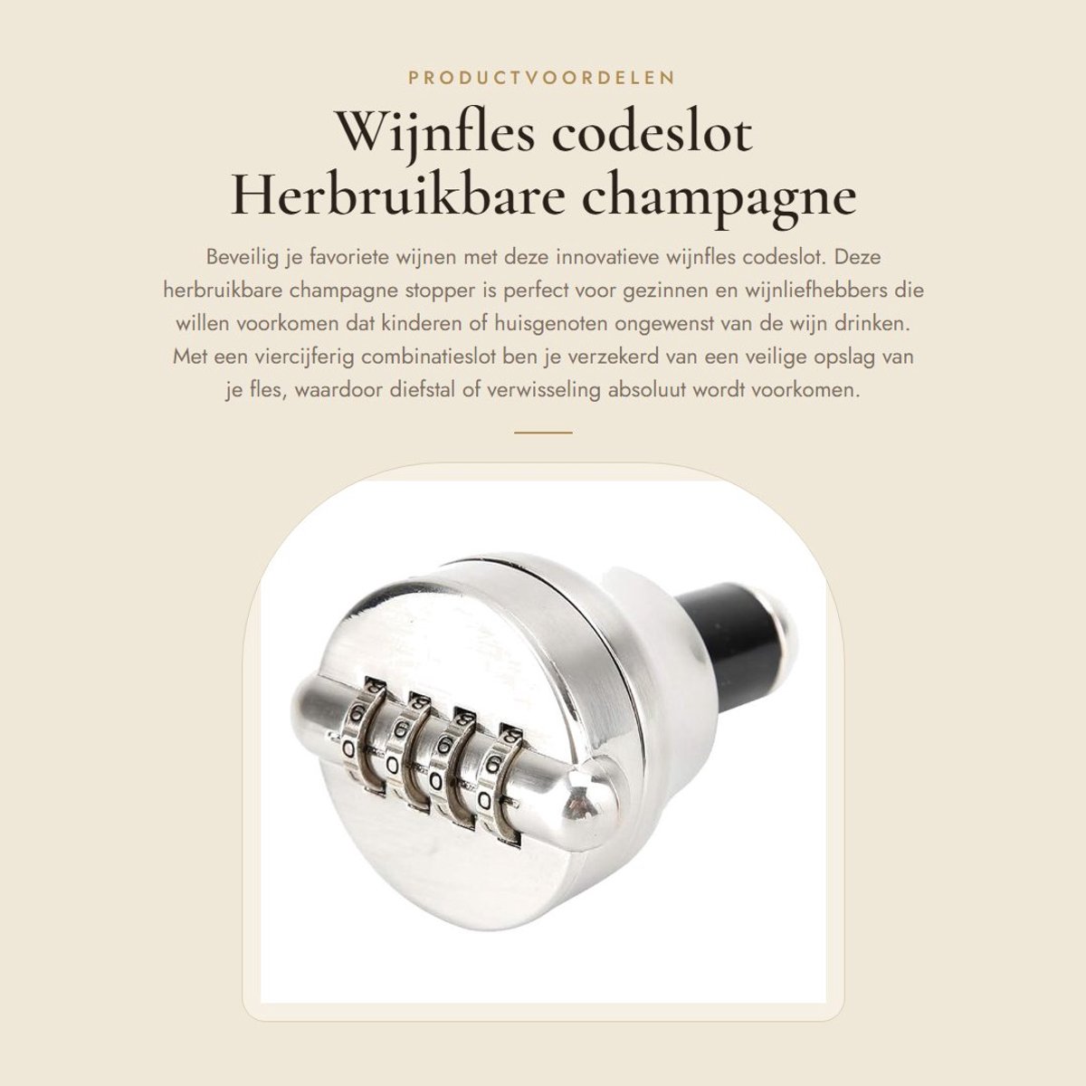 Dailygoods- Wijnflescodeslot - Herbruikbaar - Viercijferig Combinatieslot - Flessenstop - Wijnbehoud - Geschikt voor Champagne en Whisky - Elegant Ontwerp - Wijnstopper