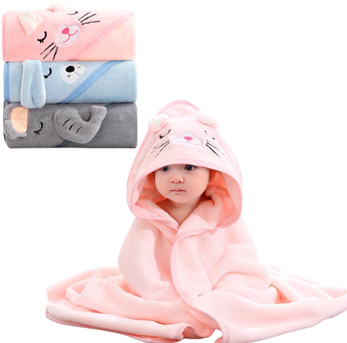 3 stuks capuchonhanddoek: 80 x 80 cm babyhanddoek met capuchon, badhanddoek zacht en super absorberend, badponcho uniseks