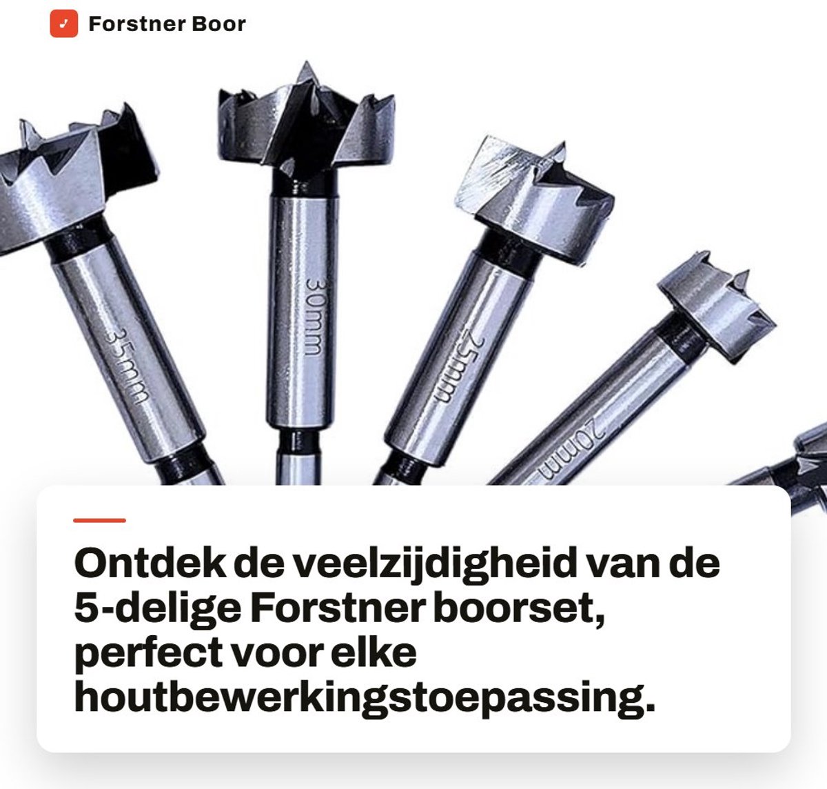 Dailygoods - Forstner Boor Set - 5-delige boorset met houten opbergdoos - Ø15/20/25/30/35mm - Boormateriaal - Houtbewerking - Geschikt voor hobbyisten...