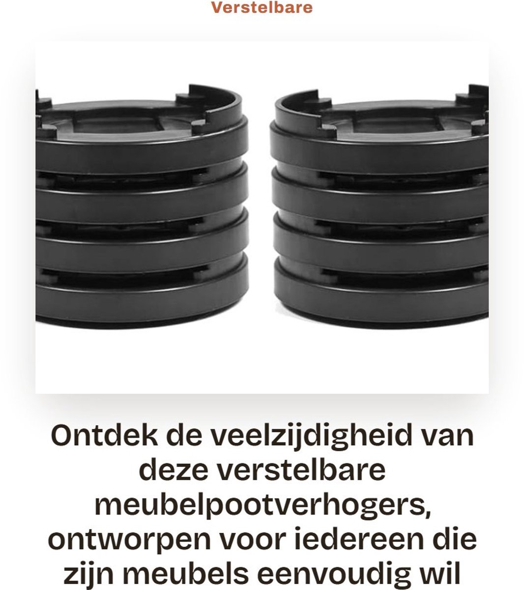 Dailygoods- Meubelpootverhogers Verstelbaar - 8 Stuks - Antislip - Zwart Kunststof - Hoog Laadvermogen - Duurzaam Materiaal - Meubelverhogers