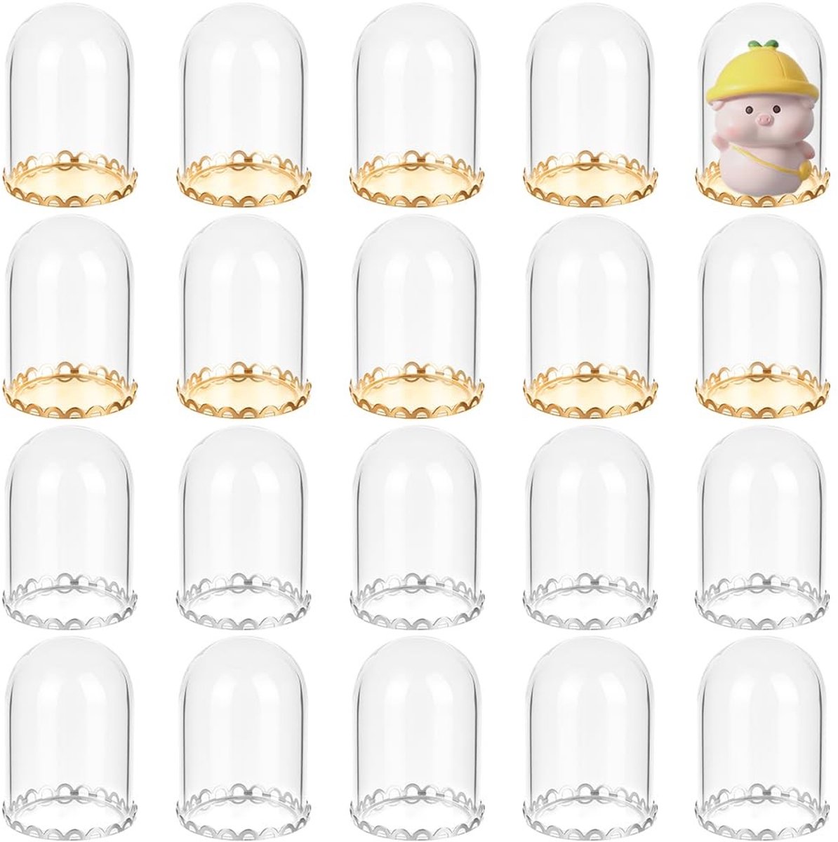Dailygoods- Glazen Koepel - 20 Stuks Miniatuur - 4 x 2,5 cm - Zilveren/Gouden Messing Basis - Display Koepels - Voor Poppenhuisdecoratie - Displaykoepel