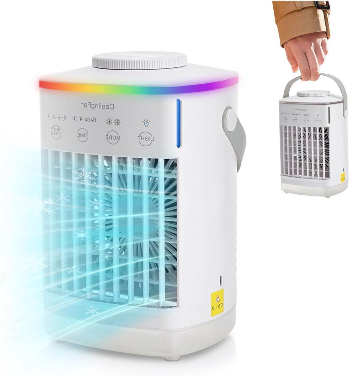 Draagbare ventilator - Mini airco - Persoonlijke verkoeling - 700ml watertank - 3 snelheden - Wit
