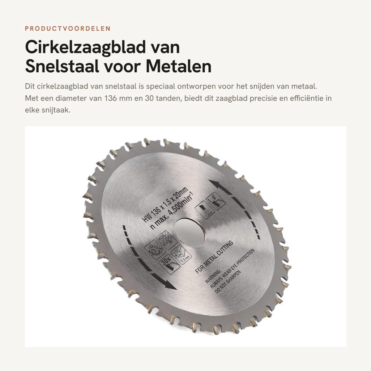 Dailygoods- Cirkelzaagblad Snel Staal - Cirkelzaagschijf - 136 mm Diameter - 30 Tanden - 1,5 mm Dikte - 20 mm Bore - Zaagblad