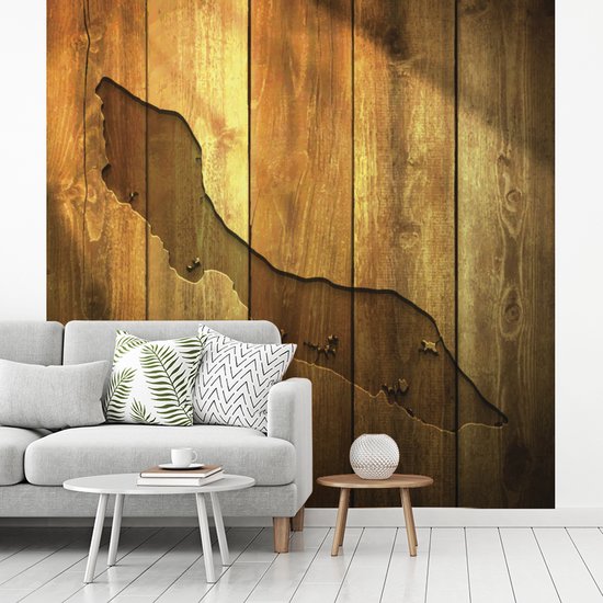 Papier peint photo peint vinyle - Une illustration de Curaçao sur un mur en bois largeur 240 cm x hauteur 240 cm - Tirage photo sur papier peint (disponible en 7 tailles)