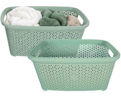 Storage Solutions wasmand - 2x - 35 liter - groen - 54 x 37 x 26 cm - Kunststof - Draagmand