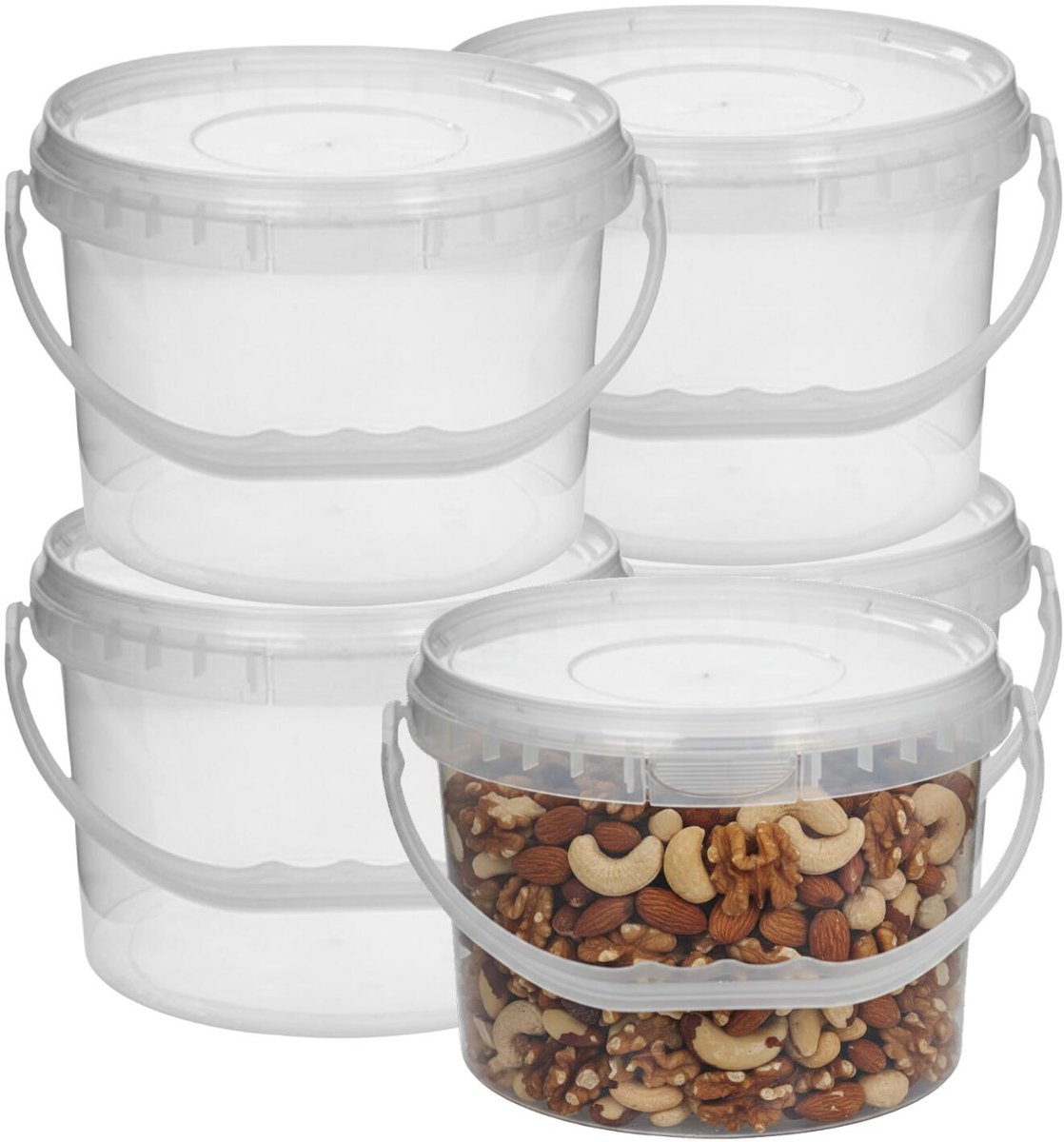 CM Opslag emmer/box met deksel en handvat - 5x - transparant - 7.5 liter - voedsel - dierenvoer - korrels - lege containers - wecken