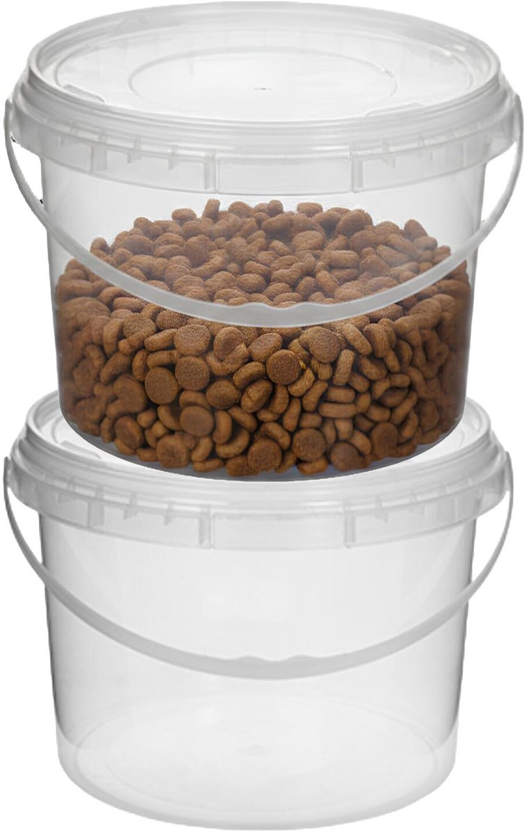 CM Opslag emmer/box met deksel en handvat - 2x - transparant - 4.6 liter - voedsel - dierenvoer - korrels - lege containers - wecken