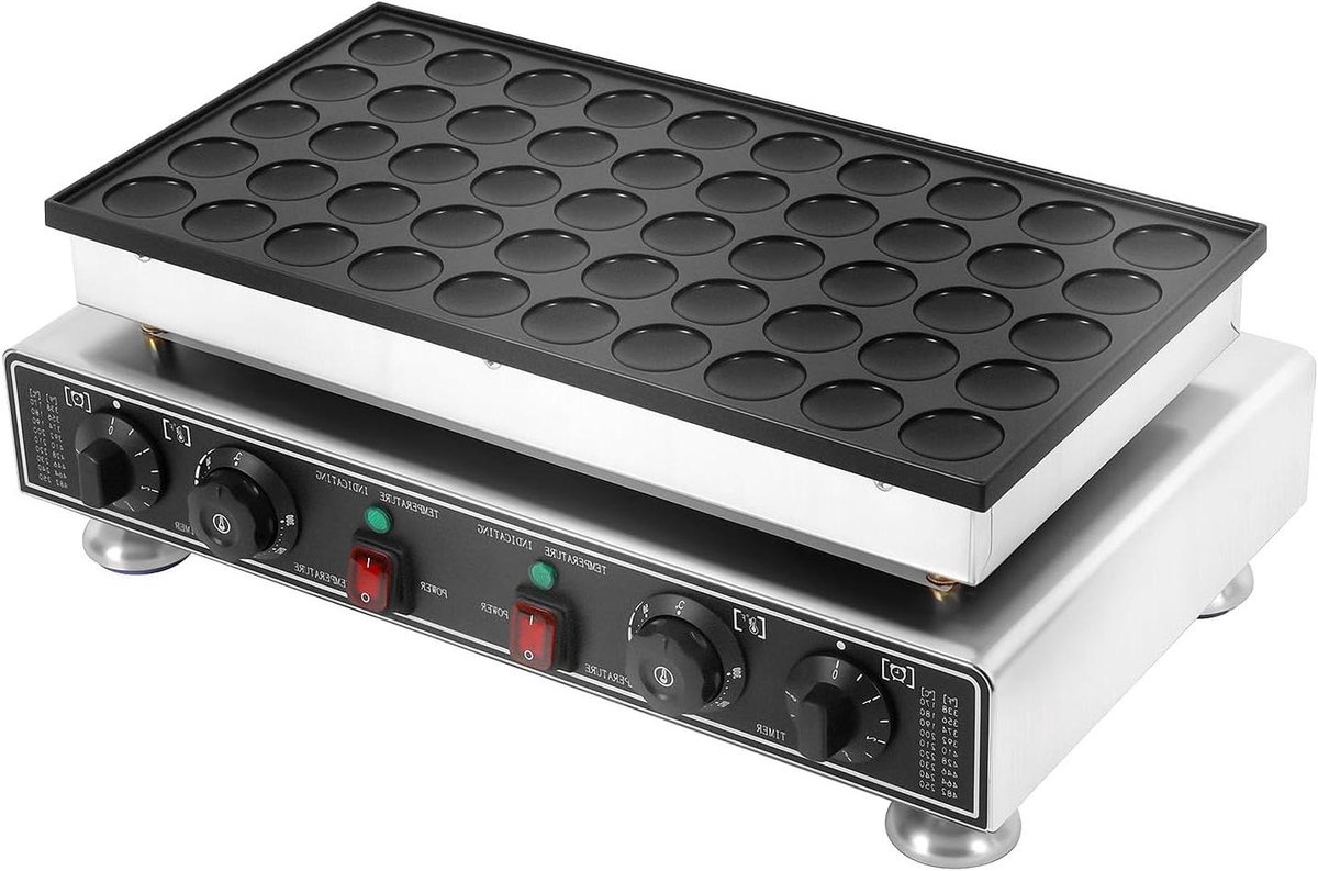 Elektrische Poffertjespan - Mini Poffertjesmaker - Snel Poffertjes Maken - 50 Gaten - 54x29x16.5 cm - Zilver Zwart