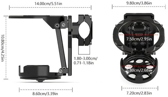Bidonhouder - Universele, verstelbare bekerhouder - Geschikt voor bidons, drinkflessen en babyflessen - Geschikt voor motorfietsen, fietsen, mountainbikes, kinderwagens en rolstoelen - Zwart, 14 x 9,8 x 10,8 cm — afbeelding 5