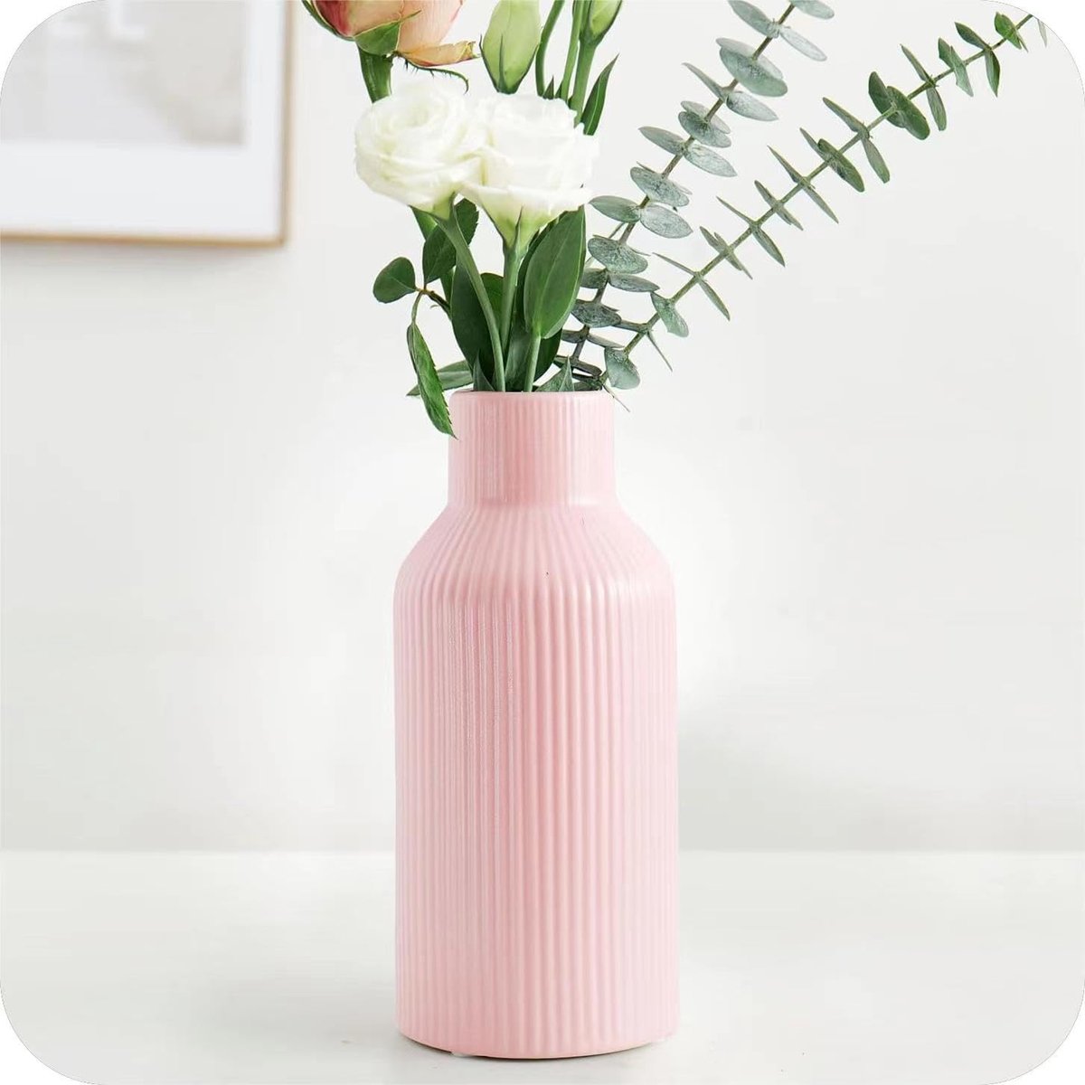 Vaas voor pampasgras, kleine vaas voor decoratie, eettafel, boekenkast, decoratie, schoorsteenmantel, entreedecoratie en middenstukken, eenvoudige moderne Boheemse stijl (roze)