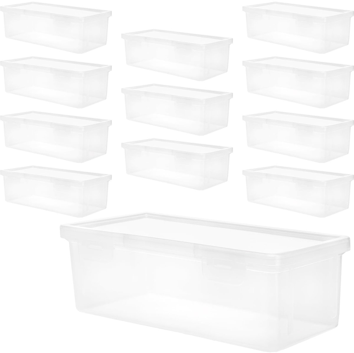 12 stuks transparante pennendozen, kunststof, 19 x 9 x 6 cm, stapelbaar, potlodendozen, pennenorganizer, sorteerdoos, opbergdoos voor opslag en organisatie